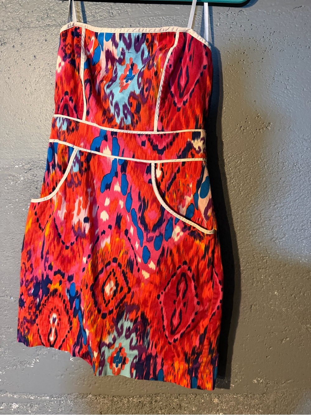 B. Smart Pink & Blue Multi-Print Sleeveless Mini Dress with White Piping
